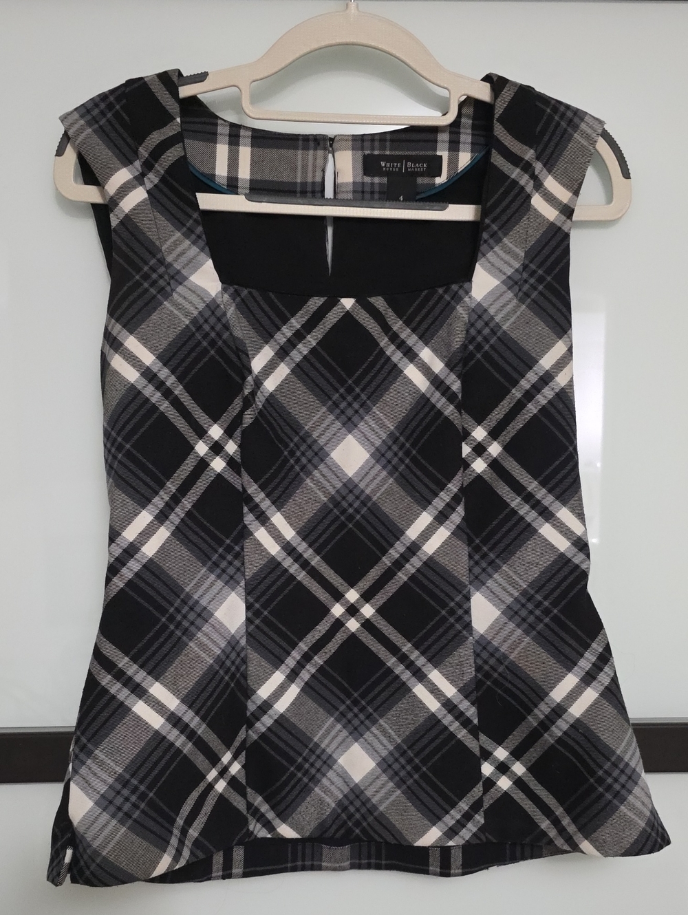 White House Black Market Black & White Plaid Sleeveless Shell